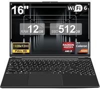 HUQPPQ 16 Inch Laptop Notebook Computer Win11 12GB 512GB 1TB SSD Expansion N5095 up to 2.9Ghz, Notebook Laptop Cooling Fan丨5GWIFI丨2K FHD丨Mini HDMl丨UK Keyboard Membrane- Black