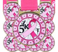 Huquary 12 Pcs Breast Cancer Awareness Award Medals 2" Pink Ribbon Participation Medals Pink Awareness 5k Running Trophy Award with Neck Ribbons for Walking Tournaments Sports Competition Prize