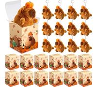 Huquary 12 Pcs Fall Capybara Plush Keychains with 12 Pcs Gift Box Small Thanksgiving Capybara Mini Stuffed Animals Keychains Goodie Candy Box for Birthday Gift Favor Accessories