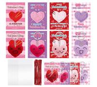 Huquary 12 Pcs Romantic Valentines Day Gifts Bulk for Kids 4 Styles Crochet Heart Keychains with Valentine Cards Set for Children School Classroom Exchange Sweet Gifts Party Favors