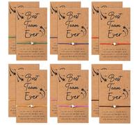 Huquary 12 Pcs Star Friendship Bracelet with Make a Wish Card Teamwork Bracelets Employee Appreciation Gifts Adjustable, about 10-12 inches in circumference, alloy and waxed rope, no gemstone