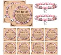 Huquary 12 Set Baby Shower Favors for Guests Bracelets with Message from The Bump Card Charm Baby Shower Bracelets for Gender Reveal Thank You Gifts, 7-10inch, paper natural stone, no gemstone