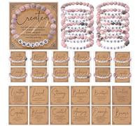 Huquary 12 Set Christian Beaded Bracelets for Women Bible Natural Crystal Stone Elastic Beaded Bracelets with Religious Prayer Card Faith Inspirational Gifts for Church School Gospel Party Gift