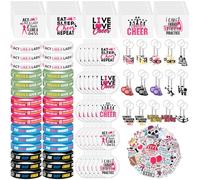 Huquary 121 Pcs Cheerleader Gifts Kit 30 Zipper Portable Cheer Makeup Bag 30 Cheer Keychain 30 Cheer Wristband 30 Cheer Mirror 1 Bag Waterproof Cheer Stickers for Women Girls Cheerleader Teammates,