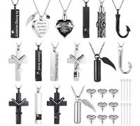 Huquary 16 Pcs Urn Necklace for Ashes Waterproof Stainless Steel Carved Ashes Locket with 8 Filling Kit Heart Cylinder Cross Cubic Fish Hook Jewelry for Ashes with Diamond for Men Women(Black)