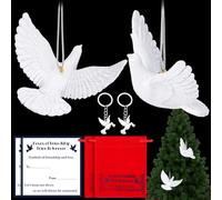 Huquary 2 Set Friend Turtle Doves Christmas Ornament Gifts Resin White Two Turtle Doves with Keychain Friend Cards and Red Bag Christmas Tree Ornament for Xmas Home Decoration Gifts Keepsake