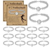 Huquary 20 Pcs Bracelet Gift Bulk Sport Party Favor Team Gift Sport Bead Ball Charm Bracelet with Inspirational Card, as shown in the picture, alloy, no gemstone