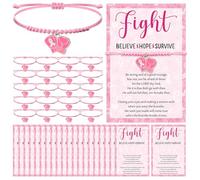 Huquary 20 Pcs Breast Cancer Awareness Bracelet Bulk Pink Fight Ribbon Boxing Glove Bracelet Adjustable Strings Women Pink Ribbon Breast Cancer Awareness Month Favor Fundraiser Survivor Gift (Believe)