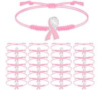 Huquary 20 Pcs Pink out Volleyball with Ribbon Bracelets Breast Cancer Awarenes Adjustable Cord Ribbon Braided Bracelets Breast Cancer Gifts for Women, Dig Pink