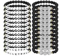 Huquary 24 Pack Team Gifts Ball Letter Clay Beaded Bracelet Bulk Sport Party Favors Adjustable Sports Charms Bracelets Ball Player Coach Games Day Gift for Teen Adults (Black and White,Volleyball)