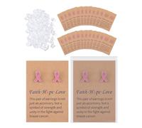Huquary 24 Pairs Breast Cancer Awareness Earrings for Women Hope Pink Ribbon Stud Earrings Bulk with Card for Breast Cancer Awareness Month Jewelry Gifts