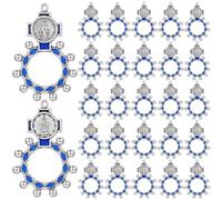 Huquary 24 Pcs Finger Rosary Ring Traditional Catholic Pocket Rosary Ring Christian Medal Jewellery Crucifix Bulk Blue Keychain for Baptism Favors Prayer Accessories