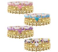 Huquary 24 Pcs Gold Beaded Bracelet Stack, Cross Pearl Bracelets Set Trendy Tarnish Chunky Stretch Paperclip Cross Pearl Bracelets Set Stackable Jewelry Sets with Accessories Gifts for Women