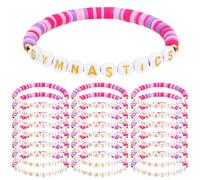 Huquary 24 Pcs Gymnastics Bracelets Bulk Pink Lilac Gymnast Polymer Clay Beaded Stretch Bracelets Gymnastics Gifts Sports Team Charm Jewelry for Women Adults Gymnasts Teams Fan Birthday Party Favors