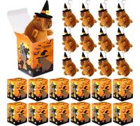 Huquary 24 Pcs Halloween Capybara Plush Keychains Halloween Box Small Capybara Mini Stuffed Animals Keychains Goodie Candy Box for Birthday Party Favor Accessories