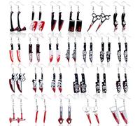 Huquary 24 Pcs Halloween Earrings for Women Pink Ghost Skeleton Bat Knife Drop Dangle Earrings Halloween Party Jewelry Gift, 3.93, 70% Acrylic, 30% Alloy, No Gemstone