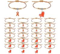 Huquary 24 Pcs Orange Leukemia Awareness Bracelets Bulk Adjustable Orange Ribbon Multiple Sclerosis Bracelets Leukemia Awareness Gifts for Men Women Cancer Survivor Fighter Jewelry