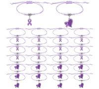 Huquary 24 Pcs Purple Ribbon Awareness Bracelet Adjustable Woven Bracelet for Domestic Violence Alzheimer's Epilepsy Lupus Crohn's Pancreatic Cancer Awareness Events Gift Giving Charity, maximum