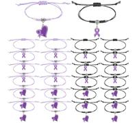 Huquary 24 Pcs Purple Ribbon Awareness Bracelet Adjustable Woven Bracelet for Domestic Violence Alzheimer's Epilepsy Lupus Crohn's Pancreatic Cancer Awareness Events Gift Giving Charity, maximum