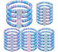Huquary 24 Pcs Snowflake Party Favors Winter Polymer Clay Beaded Bracelets Snowflake Jewelry Gifts for Christmas Wonderland Birthday Party Supplies
