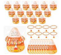 Huquary 25 Sets Christian Halloween Candy Corn Bracelets Orange Trinity Christian Stretch Bracelets with Religious Prayer Cards Trick or Treat Favors for Halloween Church Office School Party Supplies