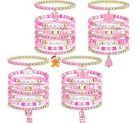 Huquary 28 Pcs Christmas Pink Cowgirl Stackable Beaded Bracelets Set