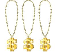 Huquary 3 Pcs Dollar Sign Necklaces Gold Light up Chain Jewelry Mardi Gras Beads Led Bling on Necklace for Party, Halloween Hip Hop Pendant