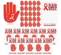 Huquary 30 Set Red Ribbon Week Gifts Bulk Say No to Drugs Lapel Pins with Cards for Anti Drugs Campaigns Fundraising Events (Palm Style)