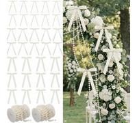 Huquary 36 Pcs Christmas Tree Bows Decorations and 59 Feet Pearl Beads Garland White Pearl Strings Satin Ribbon Bow Ornaments for Christmas Tree Wedding Home Birthday Party Decor(Cream)