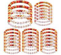 Huquary 36 Pcs Fall Thanksgiving Bracelets Clay Beaded Stretch Stackable Bracelets Red Yellow Jewelry Set Happy Harvest Class Exchange Gifts Reward Prizes Party Favors for Women Men Thanksgiving Day