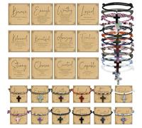 Huquary 36 Sets Vbs Gifts Bulk Christian Crystal Cross Bracelets Bible Cards for Sunday School Faith Jewelry Church Party Favor