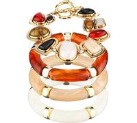 Huquary 4 Pcs Simple Beaded Gold Plated Bangles Metal Geometric Gem Bamboo Bracelet Set Acrylic Alloy Bracelets for Women