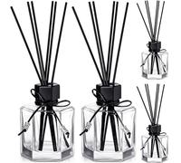 Huquary 4 Set 120 ml 4 Ounce Reed Diffuser Bottle Empty Glass Jars | Empty Diffuser Bottle with Caps, Black Rattan Stick Set,Fragrance Accessories, DIY Replacement Rattan Aromatherapy
