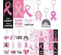 Huquary 48 Pcs Breast Cancer Awareness Accessories Breast Ribbon Bookmark Pink Ribbon Acrylic Keychain Gifts for Women Cancer Party Favors Decorations Charity Office Fundraiser Events