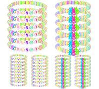 Huquary 48 Pcs Easter Bunny Rabbit Bracelets Bulk Polymer Clay Stretch Stackable Elastic Layering Bunny Rabbit Bracelets Easter Egg Fillers Party Favors Supplies for Women