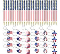 Huquary 48 Pcs Independence Day Metal Ballpoint Pens American Flag Keychain Set Gold Retractable School Pens USA Flag Key Chains Office Patriotic 4th of July Party Favors for Veterans Day (Patriotic)