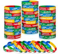 Huquary 48 Pcs Inspirational Scripture Silicone Wristbands Religious Love Joy Peace Patience Wristband Set Motivational Fruit of the Spirit Galations Christian Bracelet for Men Women Teens, about 0.47