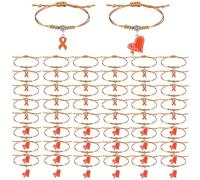 Huquary 48 Pcs Orange Leukemia Awareness Bracelets Bulk Adjustable Orange Ribbon Multiple Sclerosis Bracelets Leukemia Awareness Gifts for Men Women Cancer Survivor Fighter Jewelry