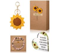 Huquary 5 Pcs Positive Sunflowers Crochet Gift Sets Include Positive Sunflower Doll Bracelet Jewelry Acrylic Sign Keychain for Women Christmas Inspirational Motivational Employee Appreciation Gifts