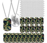 Huquary 50 Pack Aluminum Camo Dog Tags with 50 Long Beaded Chains for Dogs, Men, Kids, Soldier, Army, DIY ID Tags