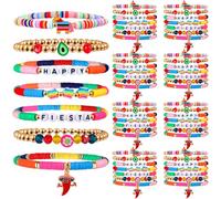 Huquary 56 Pcs Mexican Heishi Bracelets Cinco De Mayo Stackable Jewelry Rainbow Beaded Stretch Boho Clay Elastic Layering Friendship Bracelets Summer Beach for Women