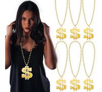 Huquary 6 Pcs Dollar Sign Necklaces Gold Light up Chain Jewelry Mardi Gras Beads Led Bling on Necklace for Party, Halloween Hip Hop Pendant
