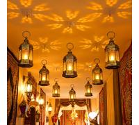 Huquary 6 Pcs Ramadan Lantern Hanging Decoration LED Eid Mubarak Lamp Muslim Islamic Candle Lantern Hanging Ramadan Lamp Night Light for Kareem Party Favors Eid Islamic Home Decor