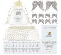Huquary 60 Set Funeral Favors Celebration of Life Pocket Hug from Heaven Poem Angel Prayer Cards Glitter Wooden Sign and Organza Bags Pre Assembled for Funeral Church Prayer Memorial Party Return Gift