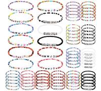 Huquary 72 Pcs WWJD Bracelets Jesus You Bracelets, Handmade Elastic Beaded Bracelets Colorful Layered Letter Bracelets Inspirational Religious Reminder Jewelry Gift for Her