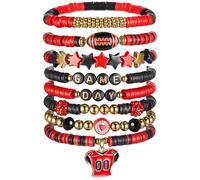 Huquary 8 Pack Soccer Baseball Game Day Bracelets for Women Girlfriend Stackable Heishi Bracelet Accessories Stretch Sport Fan Jewelry for Team Party Favors, about 7 inches long, Polymer Clay, Metal