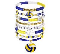 Huquary 8 Pack Soccer Baseball Game Day Bracelets for Women Girlfriend Stackable Heishi Bracelet Accessories Stretch Sport Fan Jewelry for Team Party Favors, about 7 inches long, Polymer Clay, Metal