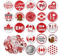 Huquary 80 Pcs Canada Souvenir Gifts Canada Metal Button Pin Gifts Bulk Canadian Maple Leaf Flag Red White Round Badge for Women Men Beaver Travel Birthday Party
