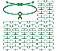 Huquary 80 Pcs Mental Health Awareness Bracelets Adjustable Green Ribbon Cord Fan Strap Braided Bracelet Motivational Mental Health Gifts for Women Men Fighter