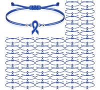 Huquary 80pcs Colon Cancer Awareness Bracelets Adjustable Blue Ribbon Cord Ribbon Braided Bracelet Motivational Cancer Awareness Advocacy Gift for Women Men Fighters